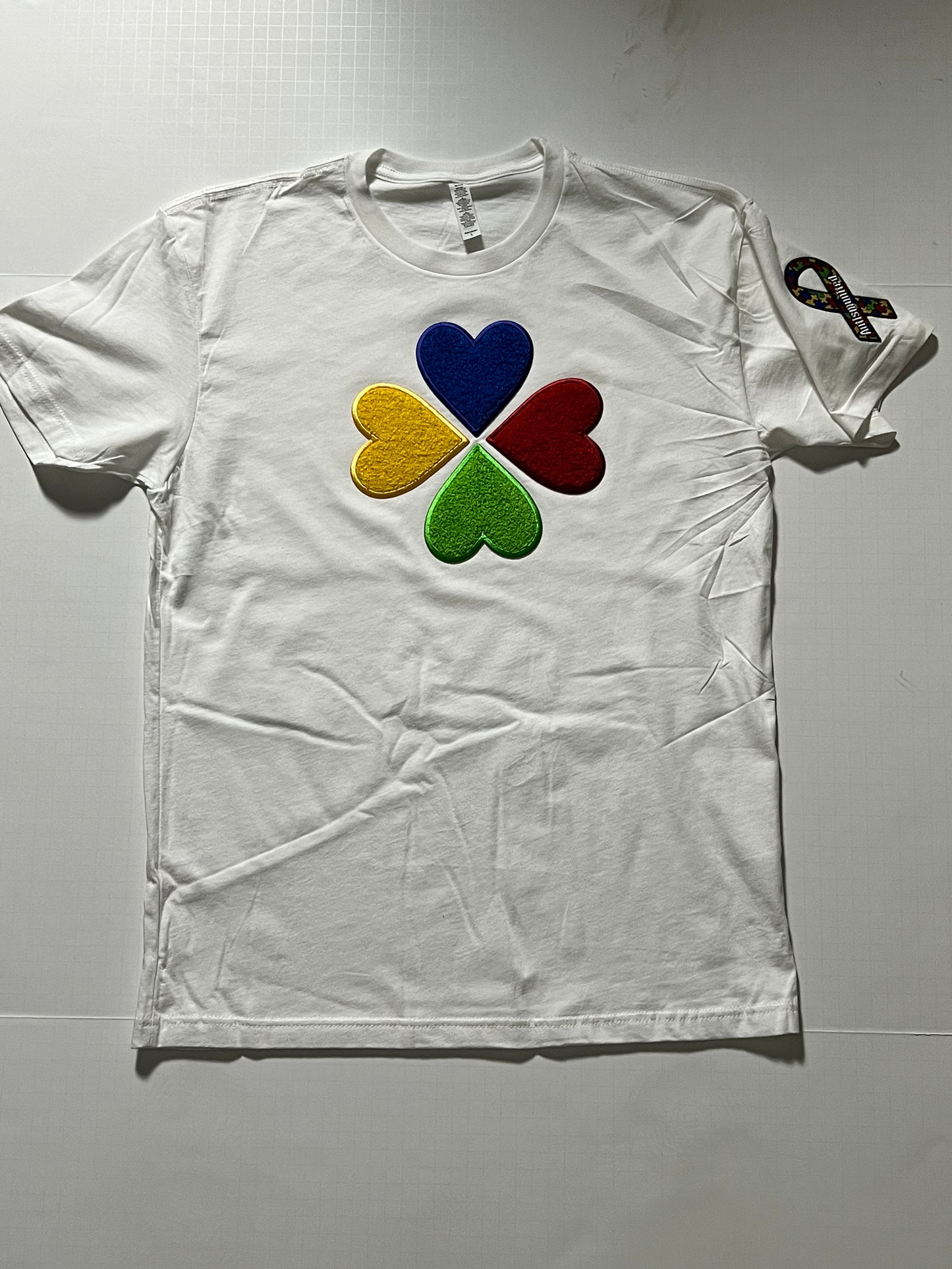 Short Sleeve 4❤️💙💚💛 Chenille Patch Autism T-Shirts