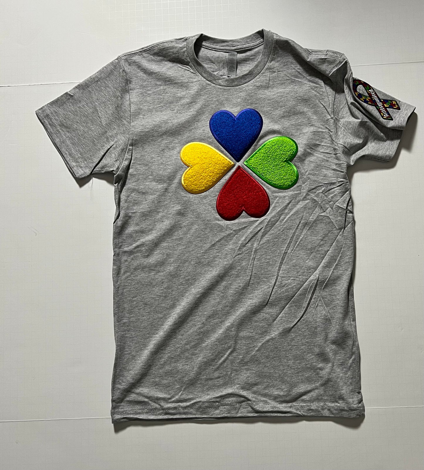 Short Sleeve 4❤️💙💚💛 Chenille Patch Autism T-Shirts